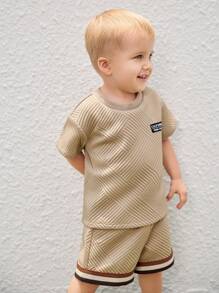 Cozy Pixies 2 pezzi/set, body neonato maschio decorativo in maglia, morbido, collo tondo, maniche corte, pullover e pantaloncini con vita elastica