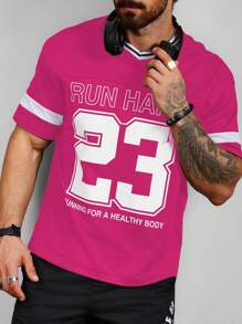 Manfinity Sport Corelite Men's Letter Stripe Printed V-Neck Short Sleeve Casual Sports T-Shirt Basic T Shirt Basketball Jersey Men Men Hoodies
