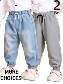SHEIN 2 pezzi/Set: 1 Paio di Jeans di Denim + 1 Paio di Pantaloni Grigi in Maglia, Set Abbinato, Abbigliamento Casual e Confortevole Adatto per Uso Quotidiano, Attività all'Aperto, Viaggio, Scuola, Primavera/Estate