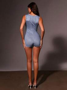 Athîral Women's Blue Gingam Unitard Playsuit, Spring Summer - Multicolor - View 5