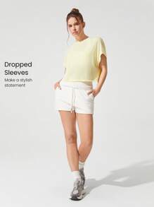 GLOWMODE Modal Oversized Kurzarm T-Shirt mit Schlüsselloch-Rücken, für leichte Yoga-Aktivitäten und den täglichen Lässig-Gebrauch