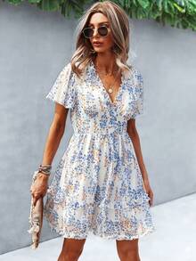 Breezaya Vestido con estampado floral ditsy y volantes, conjunto de ropa de playa de vacaciones para mujeres - Multicolor - Ver 7