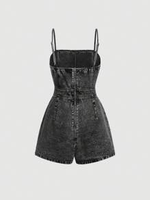 SHEIN MOD Combinaison en jean pour femmes avec Top court
