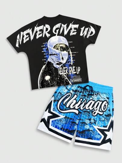 Street Life 2pcs Men's Streetwear T-Shirt And Shorts Set