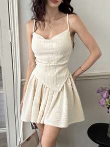 SHEIN MOD Swing Neck Gathered Waist  Irregular Hem Knitted Jacquard Vest Two Pieces Outfits For Daily Wear Women ,Tea Party ,Brunch Outfits , Coquette , Casual Sun Dress Set