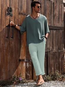 Palmeraft Men's Casual Versatile Solid Color Tapered Pants - Grey - View 4