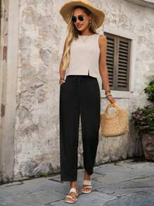 EMERY ROSE Women Casual Versatile Solid Color Tapered Pants,Fall Women Clothes - Black - View 7