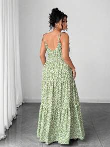 Elenzga Elegant Green Ditsy Floral Backless Dress For Women,Casual Summer Dress Women Dresses Elegant Gown Women Birthday Outfit Women Casual Dress Women Summer Clothing Women Plus Sun Dress