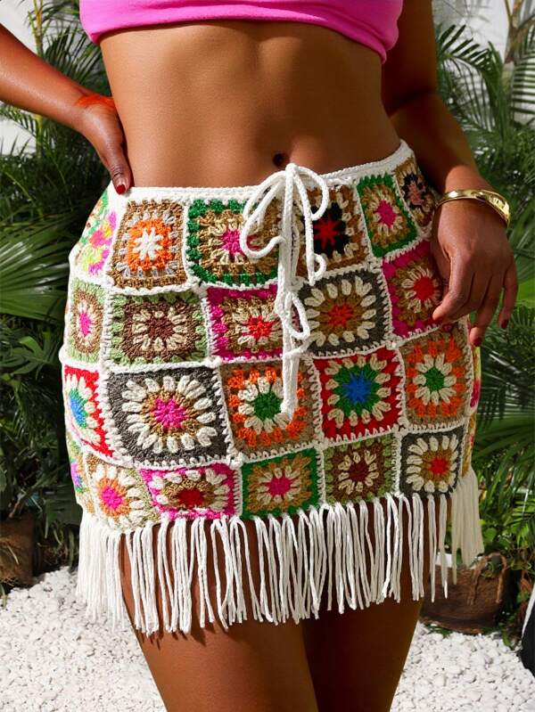 Slaydiva 2025 Frühlings-/Sommer Neue Boho, Nashville, Musikfestival, Ostern, Western Stil gestrickte Mini Rock, Lässig, Urlaub, Kreuzfahrt, Strand, Sonnenanbetung, Große Größen Urlaub