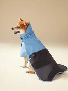 PETSIN 1pc Pet Raincoat, Blue Fashionable Contrast Color, Full Coverage High-Collar Hooded Reflective Brim Parka Cloak, Adjustable Snap Closure, Waterproof & Rainproof, Fits All Dogs