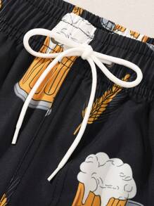 Horizaway 男士夏威夷啤酒印花抽绳腰沙滩短裤 - 黑色 - 查看 4