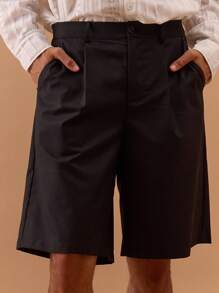 Musero Men Pleated Longline Shorts Spring, Summer, Holiday, Vacation - Black - View 5