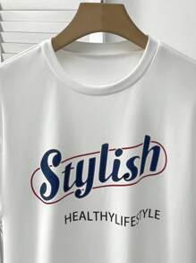 Teen Girls Simple Print Crew Neck Short Sleeve Dress - White - View 3