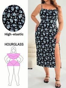 Solflare Vestito casual con fantasia floreale di grandi dimensioni per donna, blu