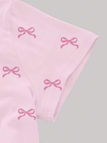 Sparklyn 新款夏季时尚精致蝴蝶结印花短袖露脐T恤，适合青少年女孩，可爱衬衫，适合青少年女孩，适合青少年，适合夏季度假 - 灰色 - 查看 4