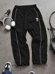 Manfinity Sport Corelite Pantalones deportivos para hombre con cintura con cordón y ribete de contraste, ropa de entrenamiento, pantalones para correr, pantalones de chándal - Negro - Ver 3