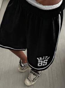 StreetHx Streetwear Women's Fashion Casual Sports Contrast Color Digit Print Shorts