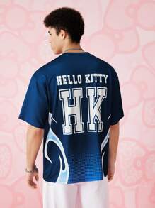 HELLO KITTY AND FRIENDS | SHEIN 男士卡通图案圆领短袖T恤，夏季 - 藏蓝色 - 查看 2