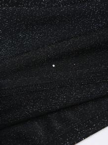 SHEIN PETITE Women Glittery Metallic Knit Halter Neck Cropped Cami Top, Sexy Fitted Bodycon Top For Going Out - Black - View 6