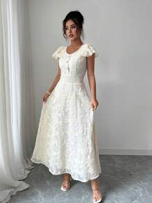 Elenzga Women's Elegant V-Neck Cap Sleeve Waist Cinched A-Line Dress