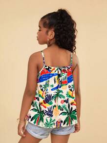Top canotta casual da ragazza con fiori piccoli e motivo intrecciato, adatto per le vacanze
