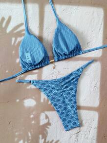 Swim Vcay Costume de baie bikini pentru femei, set 2 buc., model mini, cu imprimeu floral, croială înaltă, tip tanga, multicolor, pentru plajă și resort