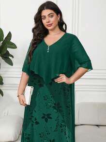 SHEIN Clasi Vestido 2 en 1 de talla grande con estampado y bajo asimétrico - Verde - Ver 4