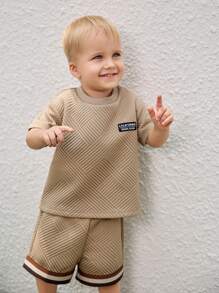 Cozy Pixies 2 pezzi/set, body neonato maschio decorativo in maglia, morbido, collo tondo, maniche corte, pullover e pantaloncini con vita elastica