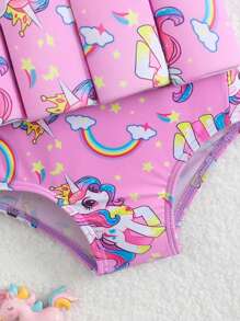 Baby Girls Beachwear Baby Girls Swimsuit One-Piece One-Piece Swimsuit Knitted Polyester Digital Printed Cute Cartoon Unicorn Swimsuit Can Float Buoyancy Swimsuit For Baby Girls Girl