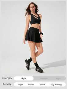 GLOWMODE FeatherFit™ Sweat Break Buttery Soft Stretchy Sweat Wicking Double Straps Crossover Back Asymmetrical Sports Bra Yoga Pilates - Black - View 5