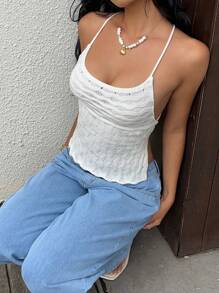 SHEIN Unity Fashionable Hollow Out Beach Vacation Knit Top - White - View 8