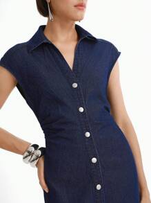 Daynim Vestido recto de mezclilla sin mangas con solapa para mujer