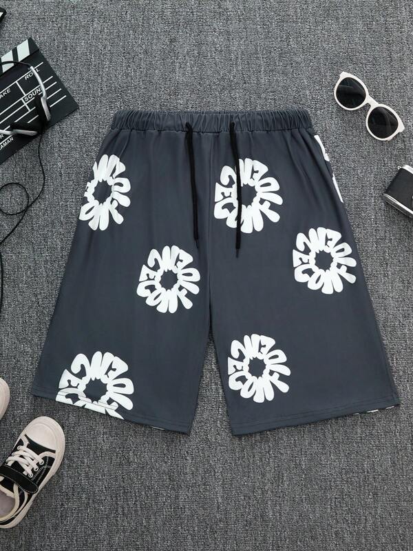 Schwarze locker sitzende Shorts mit Aufdruck für Teenager Jungen