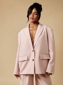 MISSGUIDED 超大尺寸专业商务西装外套双纽扣前长袖办公室工作服定制西装外套面试职业奢华