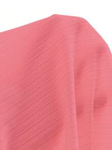 GlowEve Knitted Striped Texture Splicing Button Decor Luxe Pink Short Sleeve Top For Women, Summer - Dusty Pink - View 7