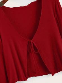 Sunspun 大码女式超柔软罗纹开衫和红色休闲T恤 - 长袖，简约舒适，适合办公室通勤和日常穿着，新年好礼