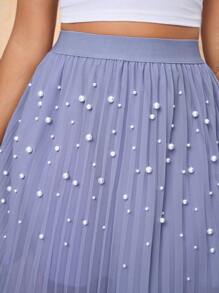 Ellevyn Falda de gasa azul de alta calidad, de corte delgado, con pliegues y cuentas, elegante y nueva, para el verano