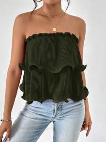 Firerie 女式夏季度假风格简约纯色荷叶边装饰抹胸上衣