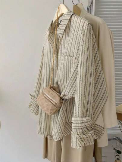 INAWLY 女士标准尺码休闲条纹长袖衬衫，适合外出和度假