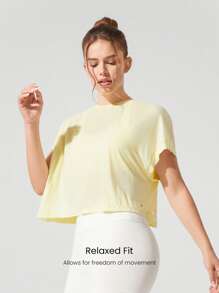 GLOWMODE Modal Oversized Kurzarm T-Shirt mit Schlüsselloch-Rücken, für leichte Yoga-Aktivitäten und den täglichen Lässig-Gebrauch