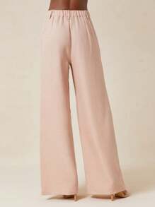NYA SZN 阔腿直筒褶裥办公休闲商务休闲优雅得体日常外出度假夏季粉色亚麻裤 - 粉色 - 查看 2