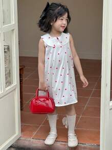 DAZY Vestido de niña sin mangas con dobladillo con volantes de lunares, de verano - Blanco - Ver 6