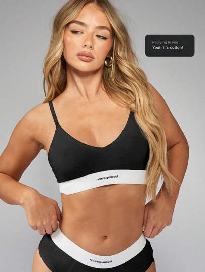 MISSGUIDED Supportive Triangle Athletic Bralette Bandeau Logo Waistband High Impact Sports Workout Yoga Fitness Activewear Training Performance