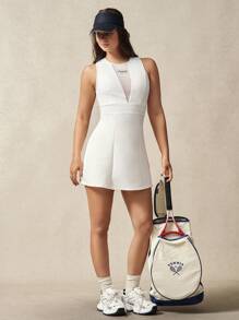 VARSIVA Women's White Knitted Tennis Dress With Round Neck And Zipper Detail - White - View 1