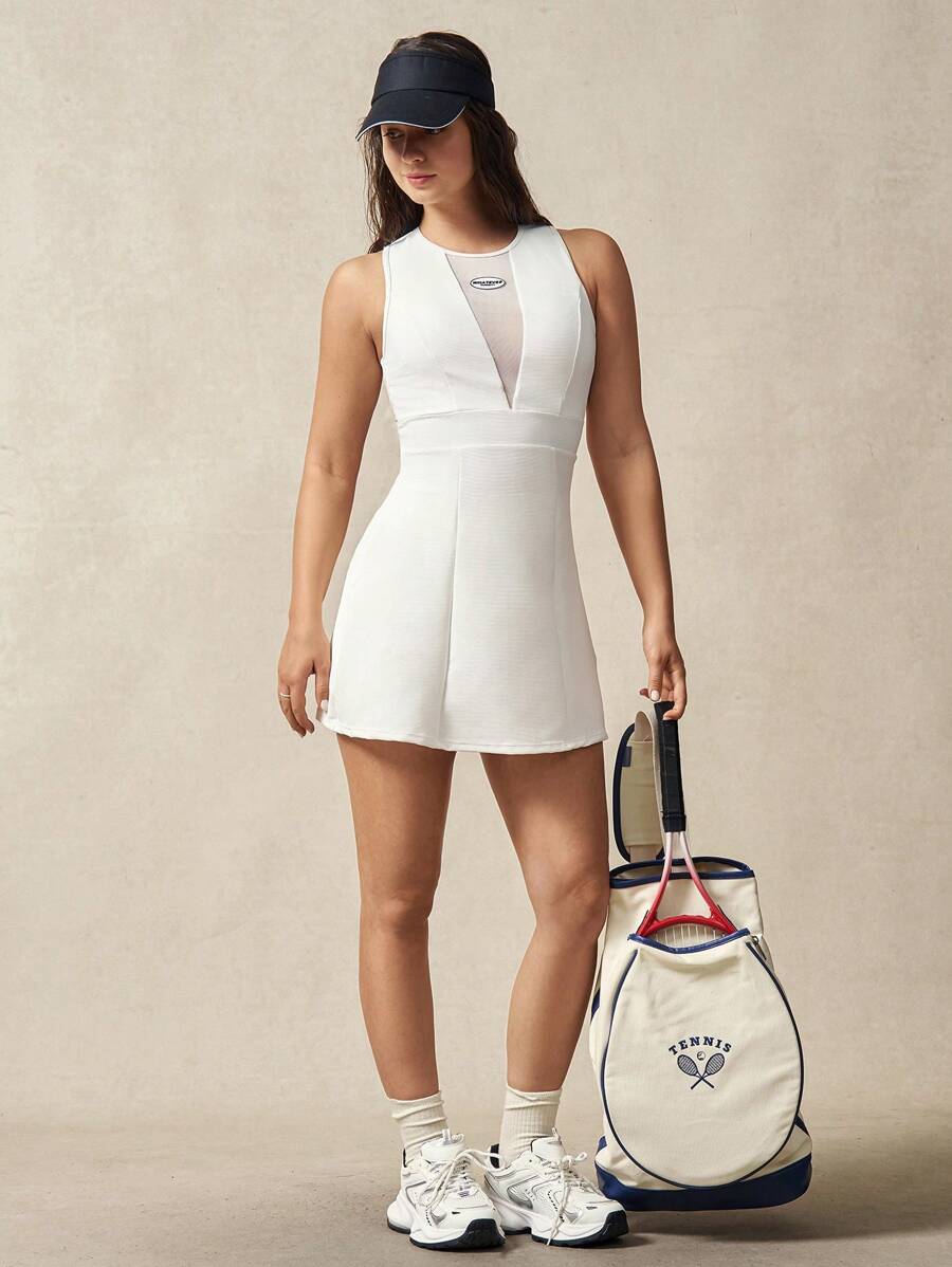 VARSIVA Women's White Knitted Tennis Dress With Round Neck And Zipper Detail - White - View 1