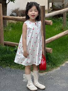 DAZY Vestido de niña sin mangas con dobladillo con volantes de lunares, de verano - Blanco - Ver 3