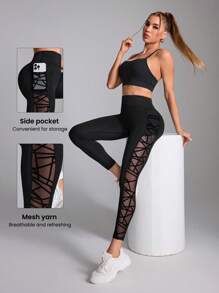 Easithlete Women's Simple And Plain Daily Semi-Transparent Leggings Yoga Pants