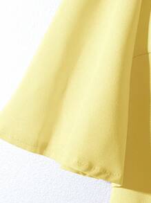 Rusticease Butter Yellow Women's Solid Color Crew Neck Loose Casual Mid-Sleeve Blouse - Yellow - View 3