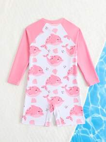 Baby Girl New Long Sleeve One-Piece Print Swimsuit, Random Pattern Swimming Suit Swim Suits Swim Wear Swimsuit Cover