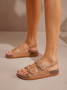 SHUZIA 女士可调节双扣带软木鞋垫拖鞋 - 紫紅色 - 查看 2